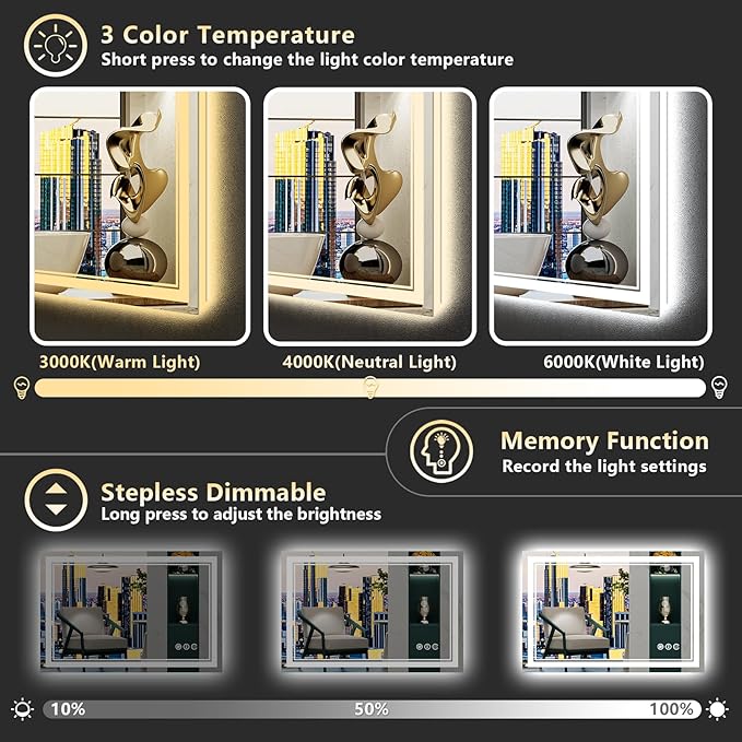 20x28 LED Bathroom Mirror with Lights, Backlit and Front Lit Anti-Fog Lighted - Image 4