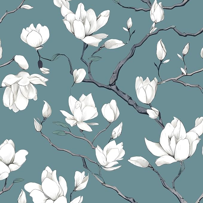 Laatse Vintage Floral Wallpaper Peel and Stick Blue Floral Contact Paper by Laatse
