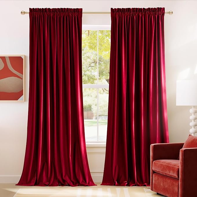 NICETOWN Red Velvet Blackout Curtains 84 inches Long 2 Panels by NICETOWN