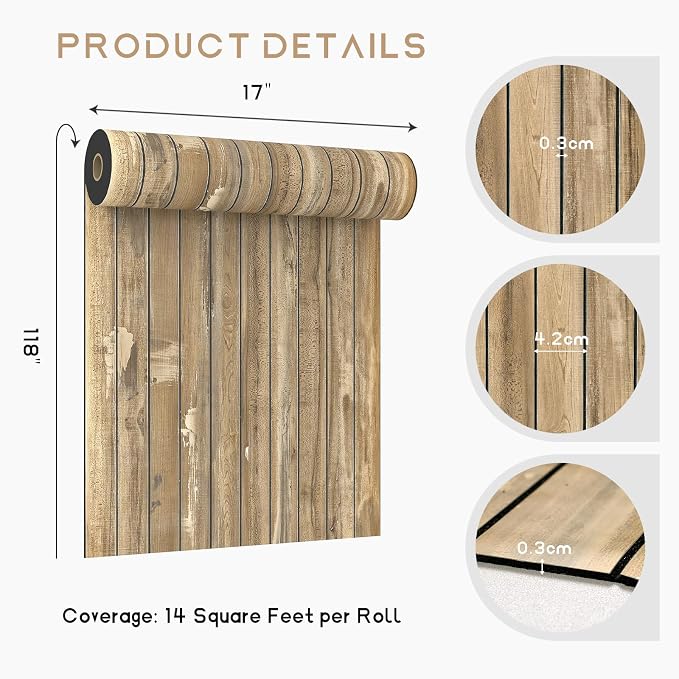 VEELIKE Weathered Wood Slat Wall Panels Peel and Stick Reclaimed Wood Grain - Image 9