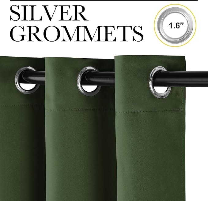 NICETOWN Dark Green Blackout Cafe Satin Curtains - Image 2