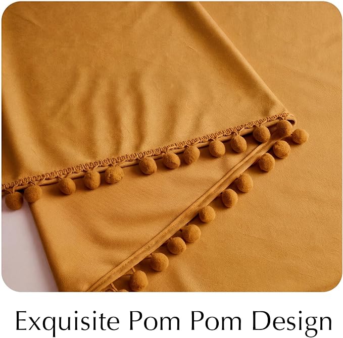 NICETOWN Mustard Gold Pom Pom Velvet Curtains 8 ft Long - Image 6