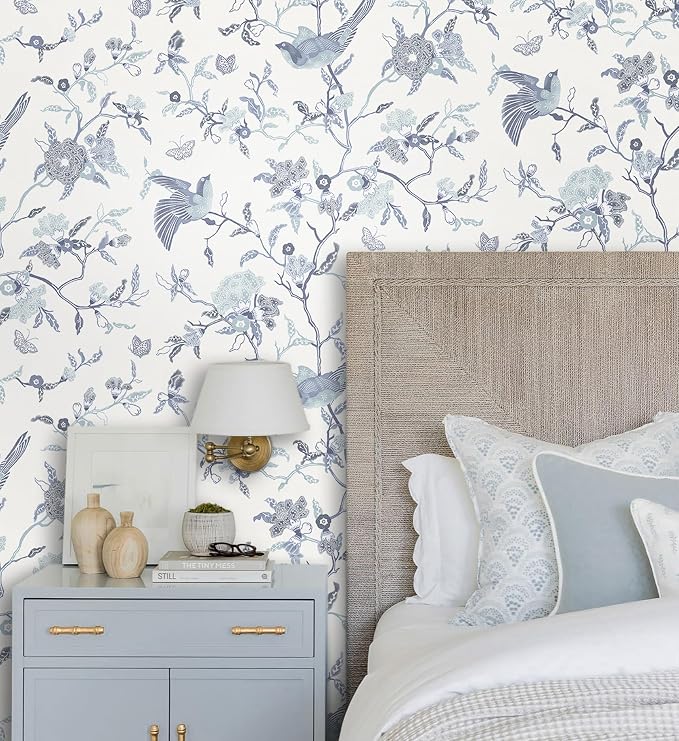 Timeet Peel and Stick Wallpaper Vintage Floral Contact Paper Blue and White - Image 3
