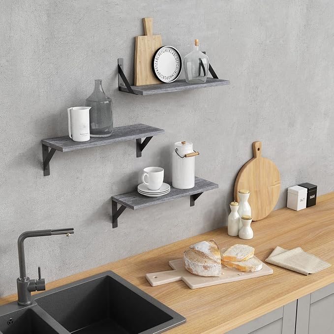 Forbena Grey Floating Shelves for Wall Decor Set of 3, Floating Book Shelves - Image 4