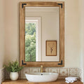 Wooden Bathroom Mirror for Wall, for Farmhouse, Living Room, Entryway Decor by FICTOR