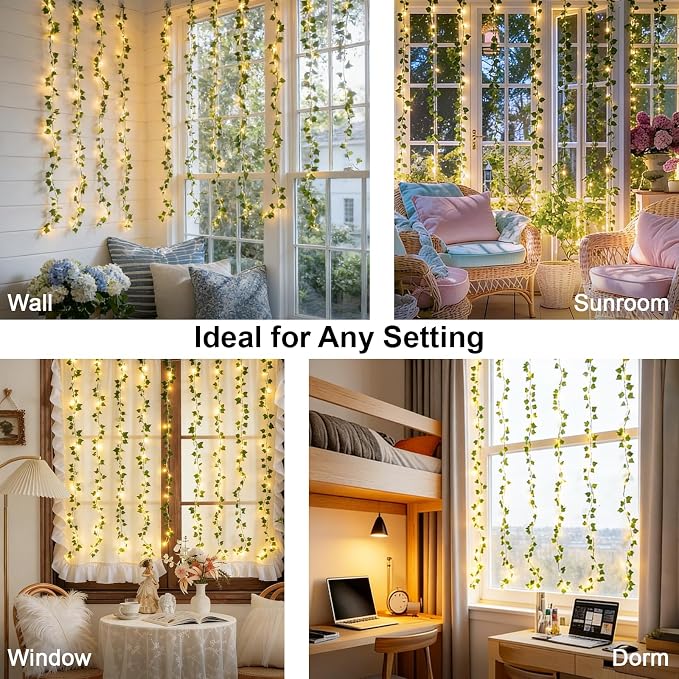 suddus Vines with Light for Bedroom, 200 LED Fairy Lights with Vines, Ivy - Image 2