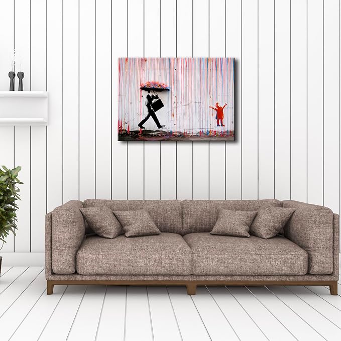 Wieco Art Banksy Raining Day or Colorful Graffiti Street Famous Canvas Prints - Image 4