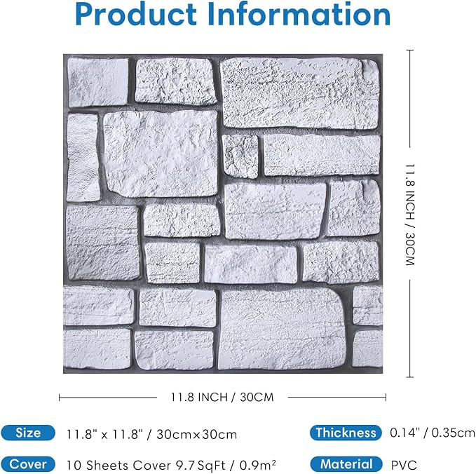 COMSTICKC 3D Faux Stone Wall Panel, Peel and Stick Tiles, Self-Adhesive PVC - Image 5