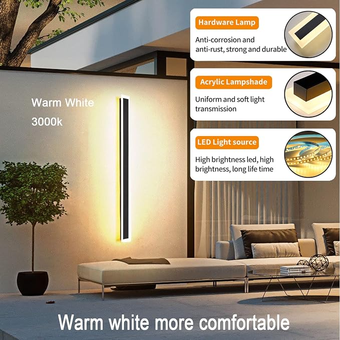 47.2inch-2Pack Long Outdoor Modern LED Wall Light, 38W Waterproof IP65 Warm - Image 2