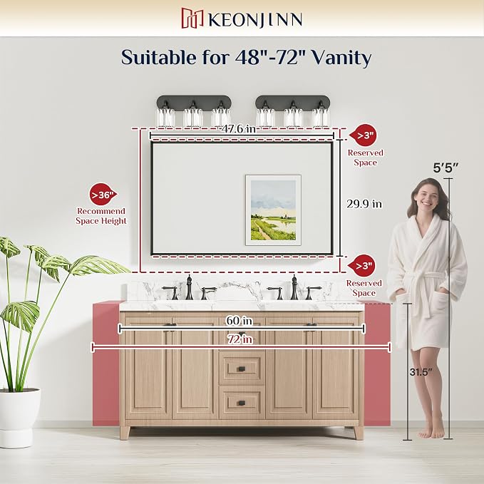 Keonjinn 48 x 30 Inch Brushed Nickel Bathroom Mirrors - Image 7