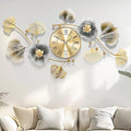 Wall Clocks for Living Room Decor, Large Wall Clock, 3D Creative Metal Ginkgo by Axioglo