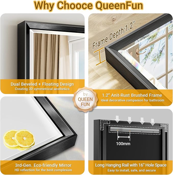 Black Framed Mirror for Bathroom, 24x36 Inch Black Rectangle Beveled Bathroom - Image 7