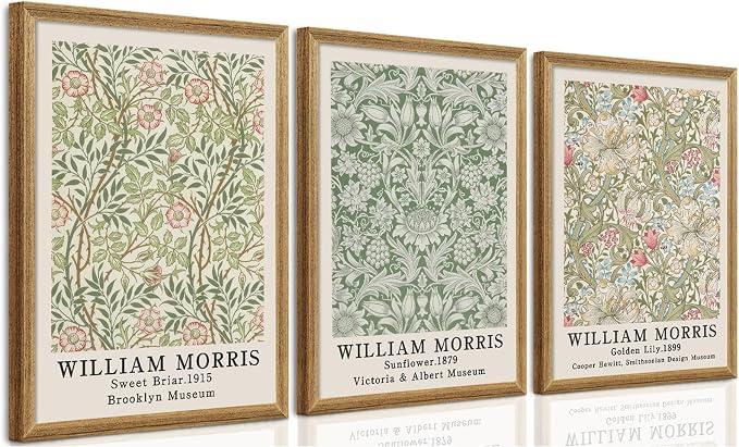SYWENNOI Wood Framed Wall Art Print, Classic William Morris Floral Print by SYWENNOICanvasWallArt