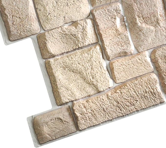 Dundee Deco PG7005-10 Beige Faux Limestone PVC 3D Wall Panel, 3.3 ft X 1.7 ft - Image 5