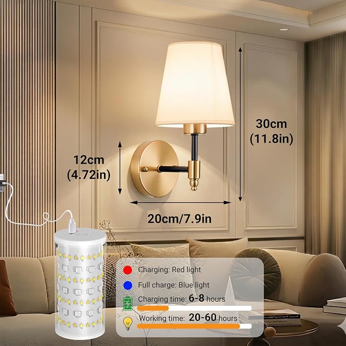 Nekhung Battery Operated Wall Sconces Set of 2, Wireless Wall Light - Image 9