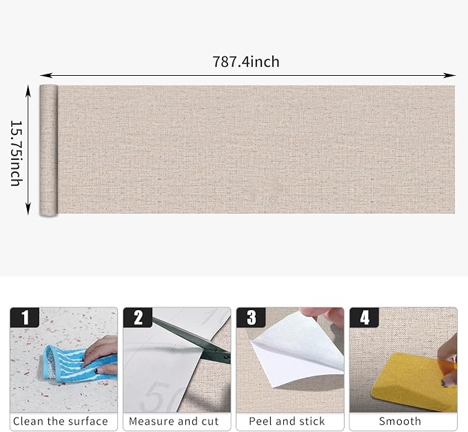 15.75"x787.4" Beige Grasscloth Wallpaper Peel and Stick Removable Textured Wall - Image 9