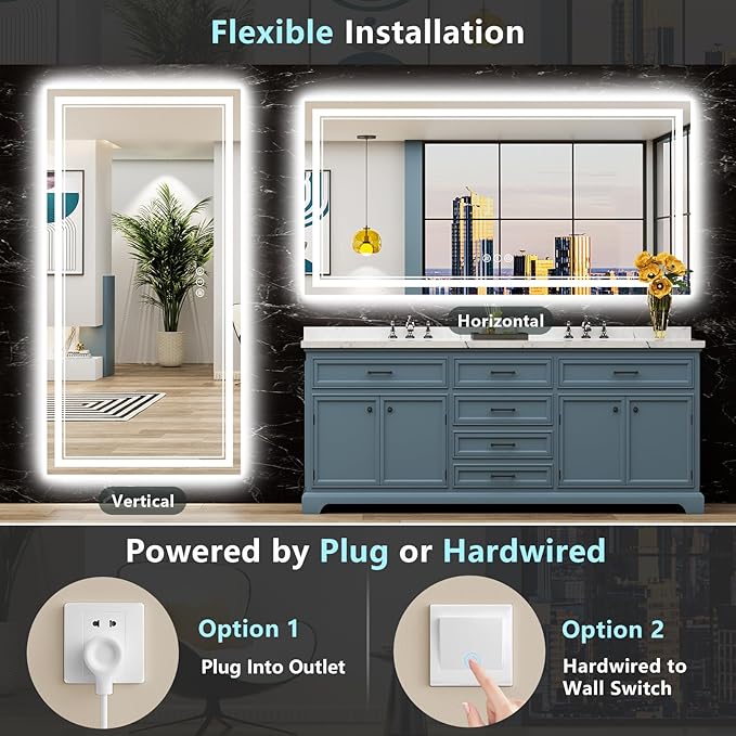 72x32 LED Bathroom Mirror with Lights, Backlit and Front Lit Anti-Fog Lighted - Image 6