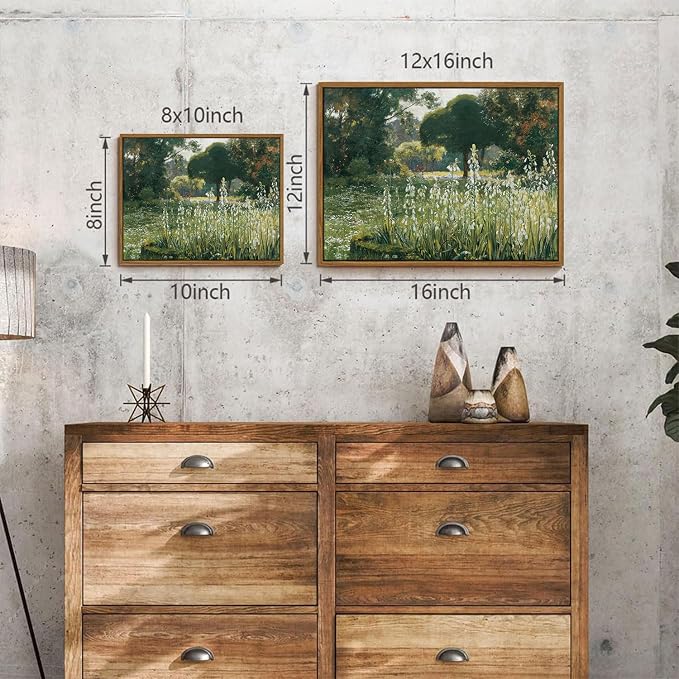 OIQArtOIQ Vintage Framed Wall Art Garden Landscape Canvas Art Prints Rustic - Image 2