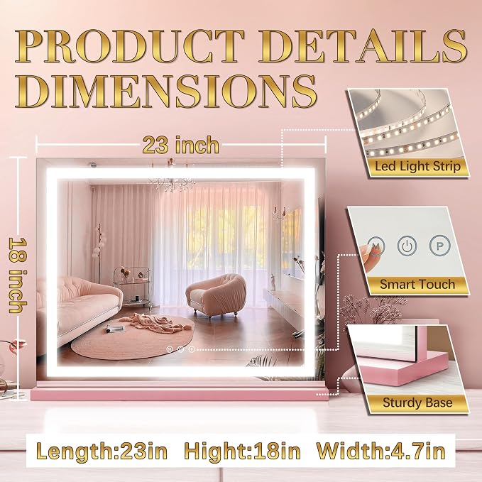 ROLOVE 23"x 18" Pink Vanity Mirror - Image 2
