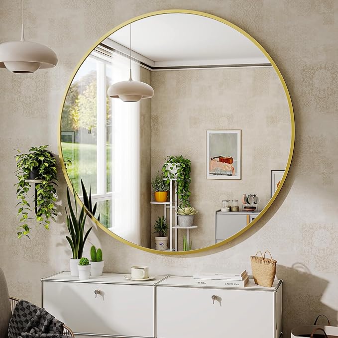 BEAUTYPEAK 30 Inch Round Mirror, Metal Frame Circle Mirror, Wall Mounted - Image 8
