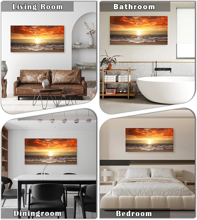 Baisuart-S0198 Canvas Prints Wall Art Sunset Ocean Beach Pictures Photo - Image 2