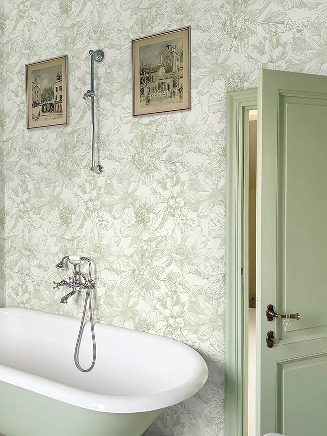 Ismoon Vintage Floral Wallpaper Peel and Stick Beige and Green Contact Paper - Image 6