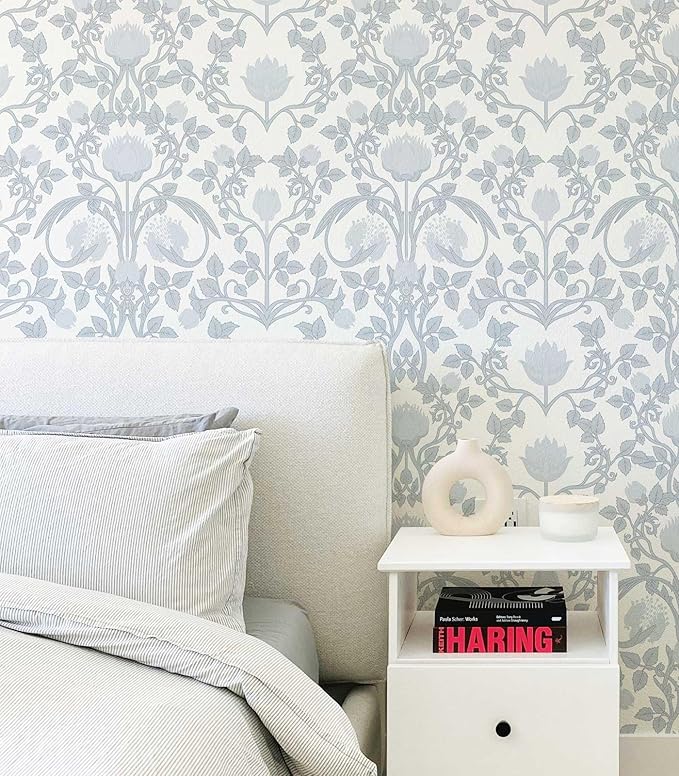 YXTII 17.3"×78.7" Blue Floral Peel and Stick Wallpaper, Damask Vintage Wallpaper - Image 5