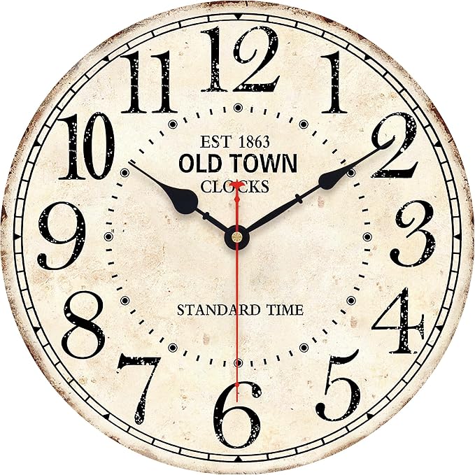 14 Inch Retro Round Wall Clock Old Town Vintage Antique Style Battery Operated by Toudorp