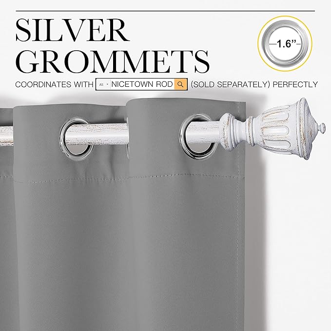 NICETOWN Silver Grey Blackout Curtain Panels - Image 3