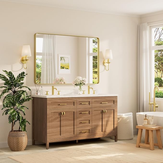 TETOTE 55 x 36 Inch Bathroom Mirror, Brushed Brass Gold Vanity Mirror, Modern - Image 2