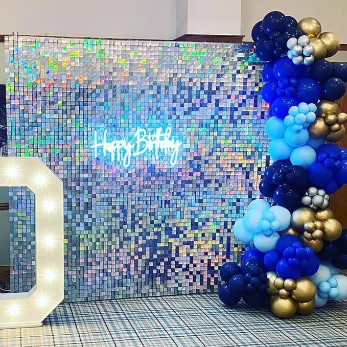 COKAOBE Iridescent Silver Shimmer Wall Backdrop, 24 Panels Square Sequin - Image 7