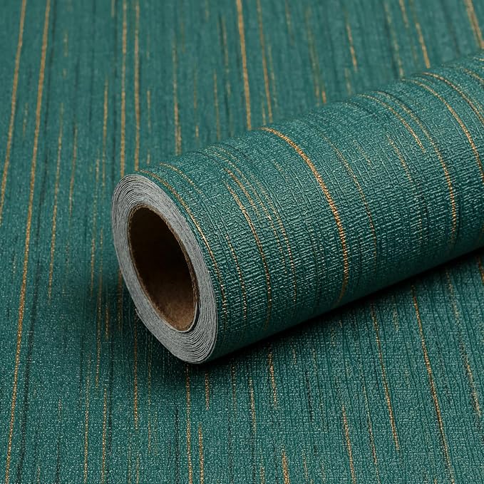 Teal Grasscloth Peel and Stick Wallpaper Vintage Texture Removable Waterproof by Qianglive