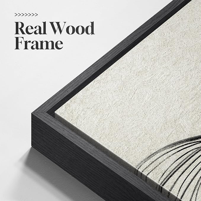 Large Framed Black and Beige Neutral Abstract Wall Art - Image 5