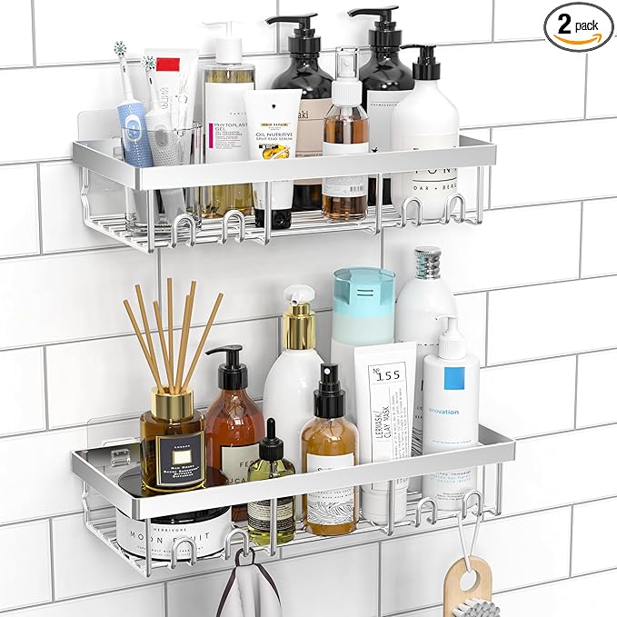 Moforoco Shower Caddy Shelf Organizer Rack, Self Adhesive Black Bathroom by MOFOROCO