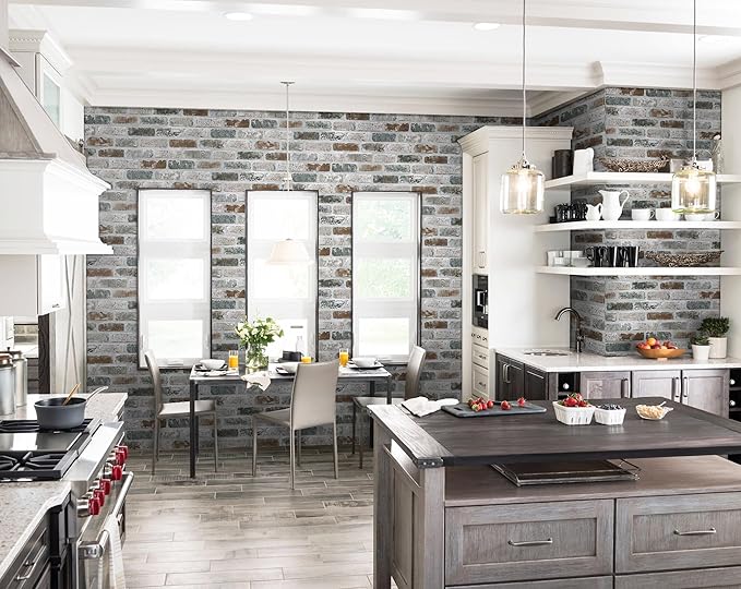 Guvana 17.3"×394" Brick Wallpaper Self Adhesive Wall Paper Red/Blue/Grey Brick - Image 5