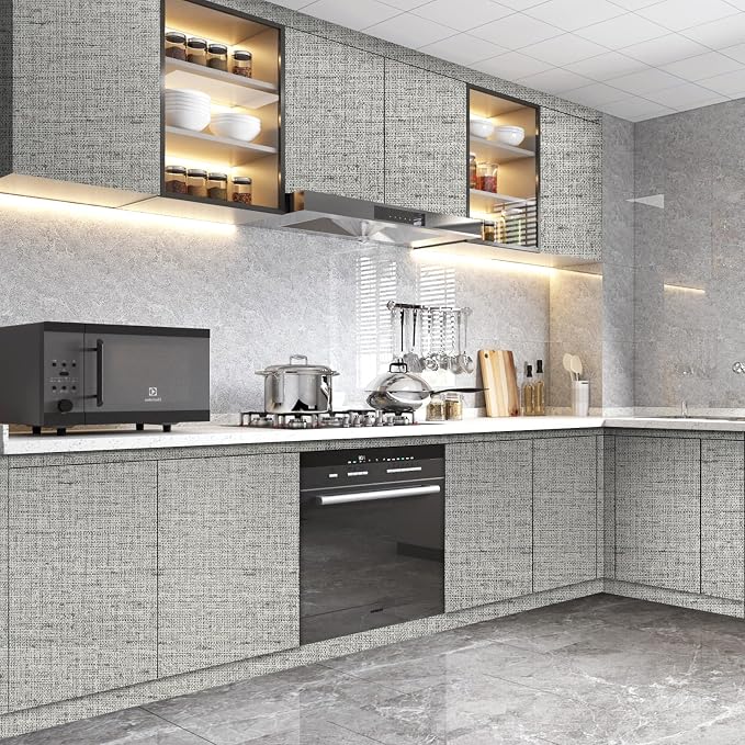 15.75"x787.4" Gray Grasscloth Wallpaper Peel and Stick Removable Textured Wall - Image 7