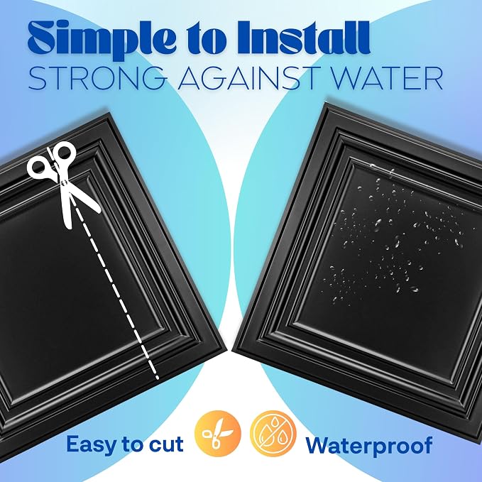 Art3d 12-Pack PVC Drop Ceiling Tiles, 2ft x 2ft, Matte Black - Image 4