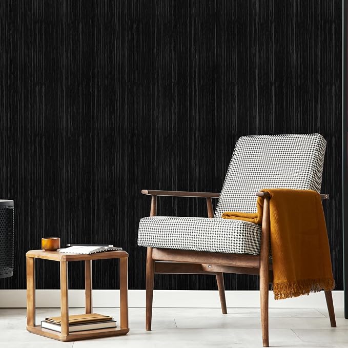 Black Grasscloth Peel and Stick Wallpaper A Set of 23.6" X 480" Self-Adhesive - Image 3