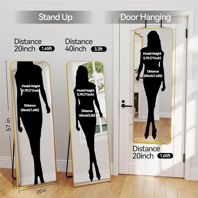 SCWF-GZ 57x20 Door Hanging Full Length Mirror, Floor or Wall Mounted Metal - Image 2