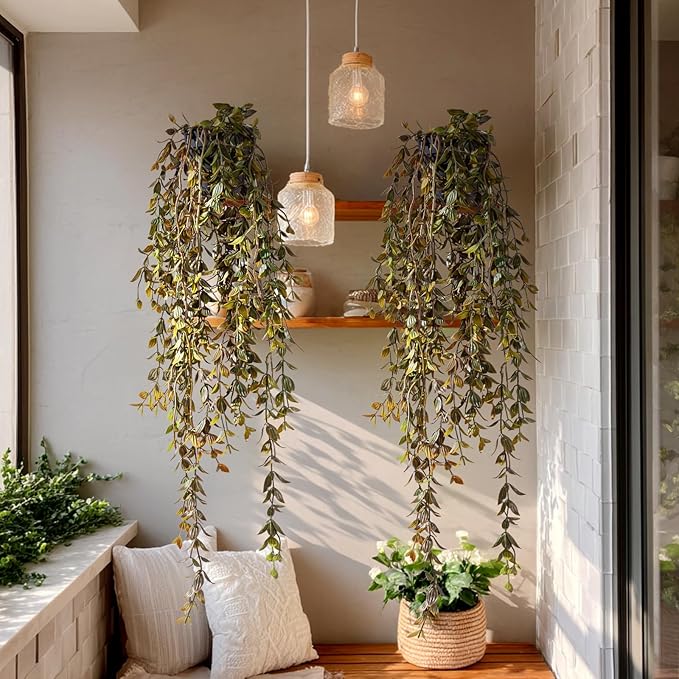 Artificial Hanging Plant 2 Pcs Faux Plant Ivy Vine Faux Eucalyptus Vines Fake by Yarmare