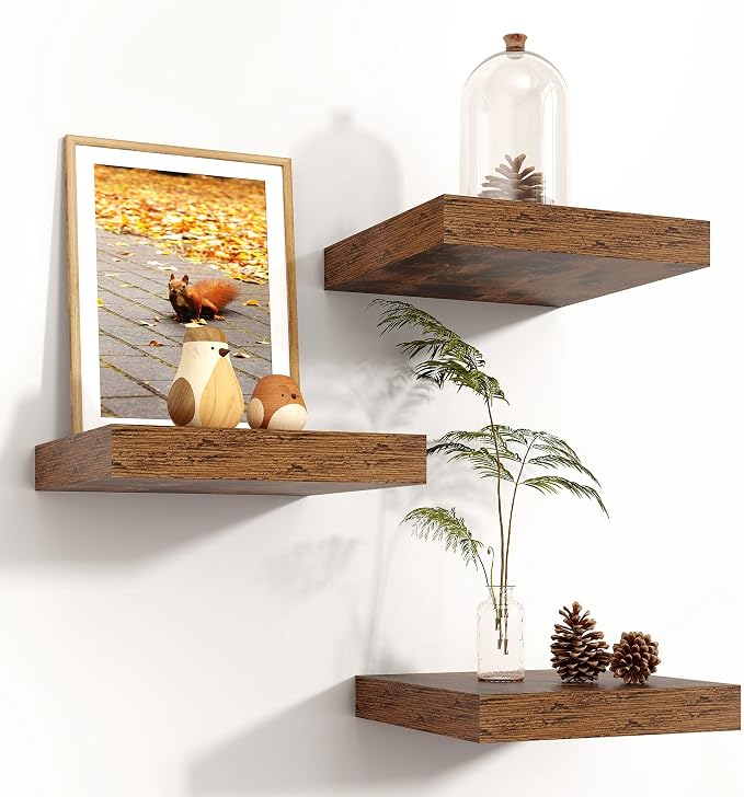 Square Floating Shelves for Wall 8"W x 8"D x 1.2"H, Small Engineered Wood Wall by Venusmiles