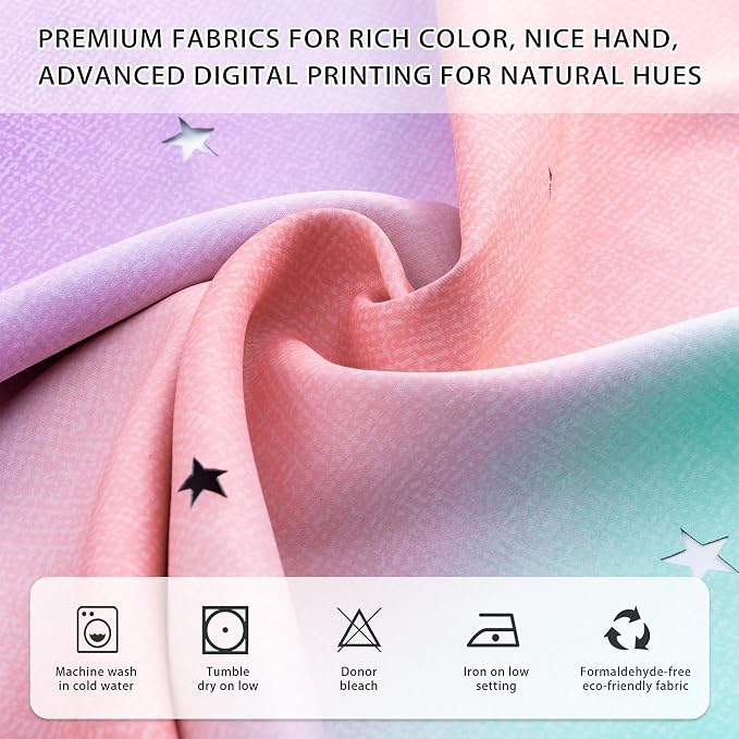 XiDi Curtains for Bedroom Decor, Kids Room Curtains for Girls Rainbow Colour - Image 4