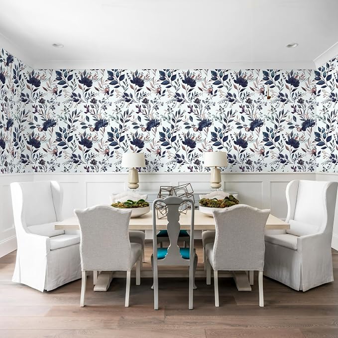 Yasinet Navy Blue Peel and Stick Wallpaper Blue Floral Wallpaper Vintage - Image 6
