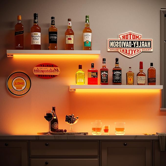 BAMEOS Floating Shelves with RGB LED, Wall Mounted Display Shelves Decoration - Image 4