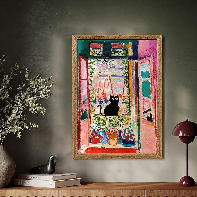 Fantasy Artists Henri Matisse Cat Wall Art, Framed Open Window Black Cat Canvas - Image 4
