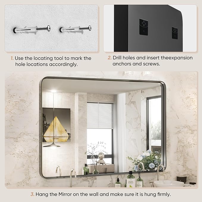 NEWBULIG 30X40 Inch Bathroom Wall Mirror, Vanity Bathroom Mirrors - Image 3