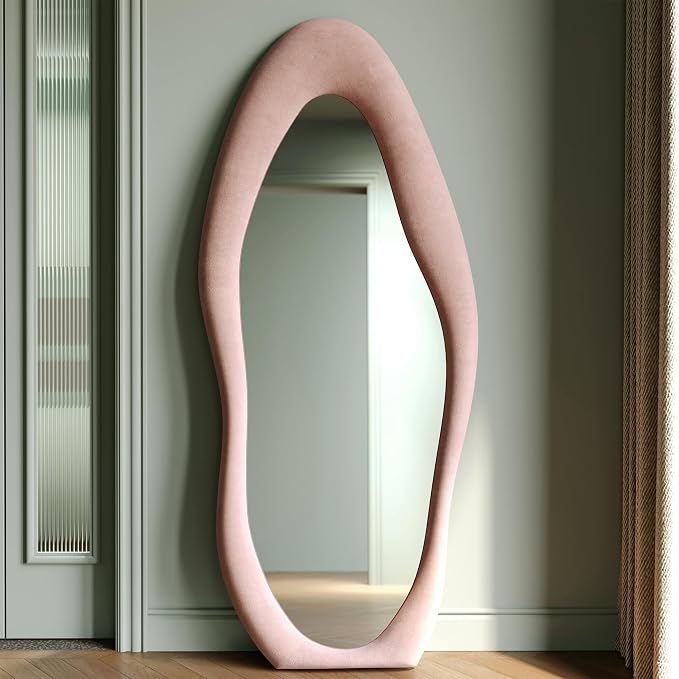 Honyee Full Length Mirror, Flannel Wrapped Wooden Frame Full Body Mirror - Image 2