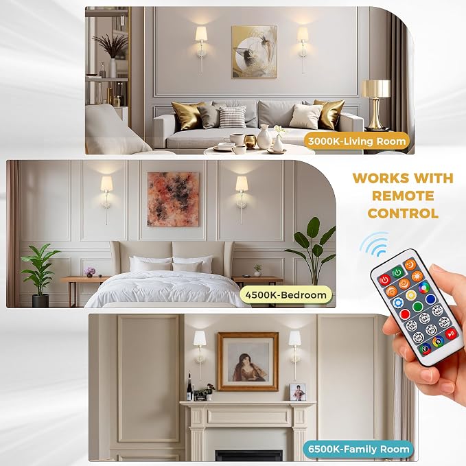 DORESshop Battery Operated Wall Sconce Set of 2, Wireless Wall Light Easy to - Image 7
