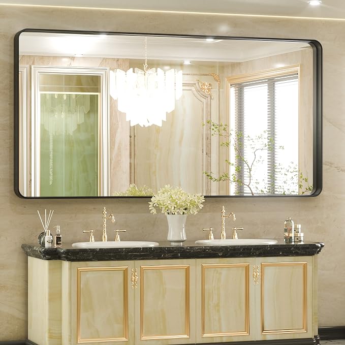 TETOTE 72 x 36 Inch Black Bathroom Mirror, Rectangle Matte Metal Frame Wall by TETOTE