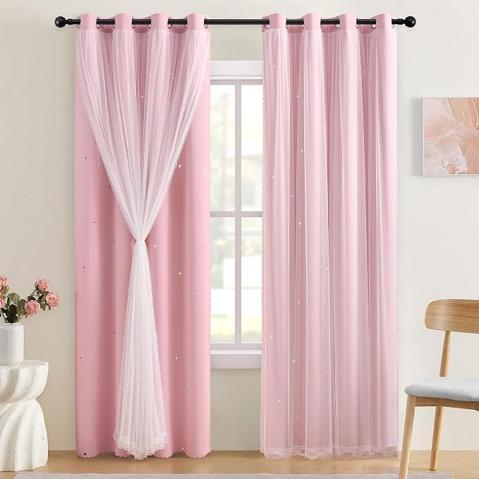 XiDi Pink Curtains for Bedroom, Girls Room Blackout Curtains, Kids Room by Addsomecolortolife